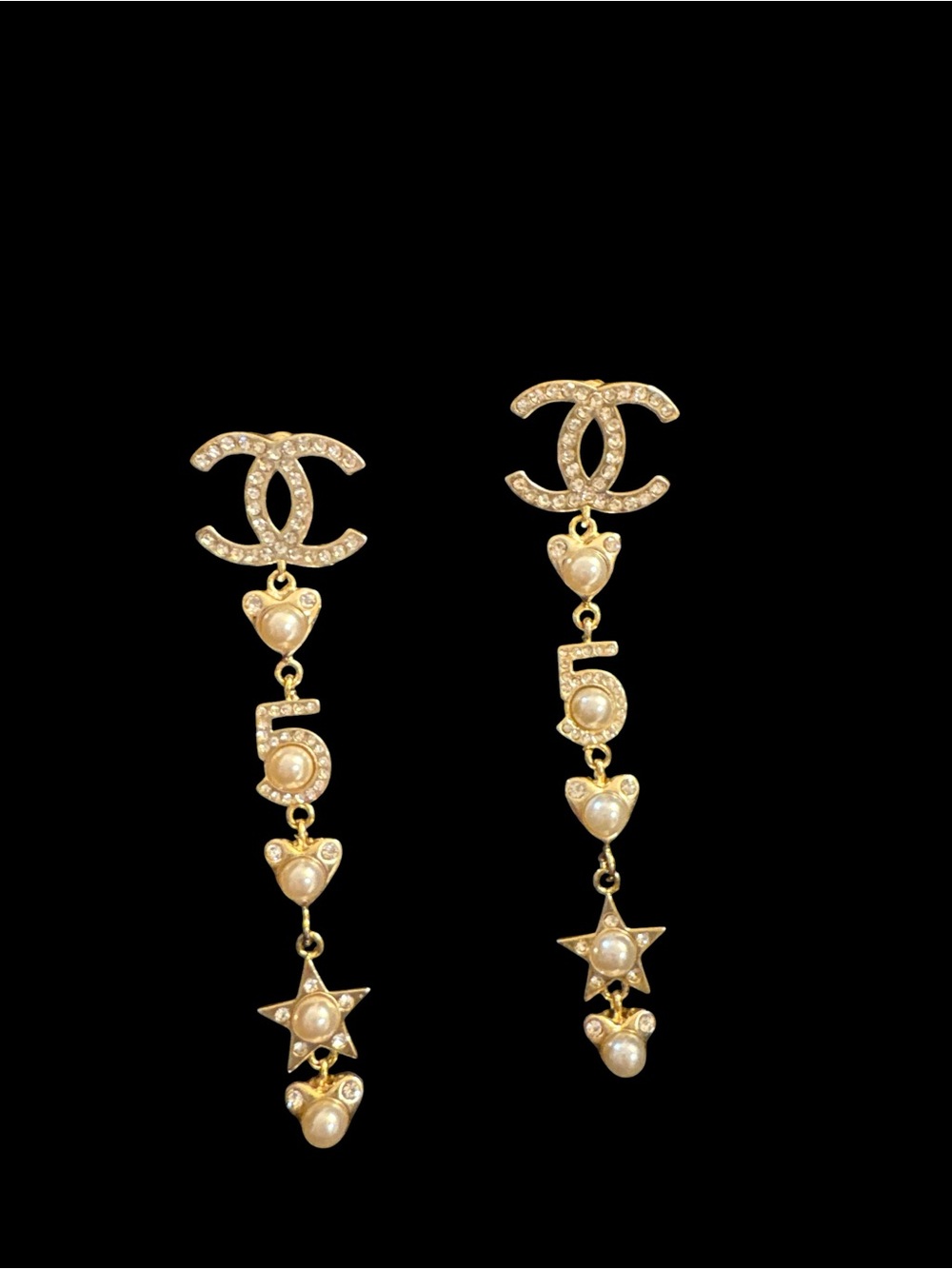 CHANEL Gold-tone Pearl & Crystal CC Drop Earrings